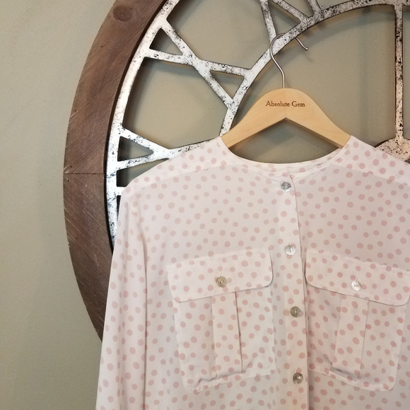 Vintage Liz Claiborne Collection pink white button up Polka Dot Top blouse 6P - Picture 2 of 8